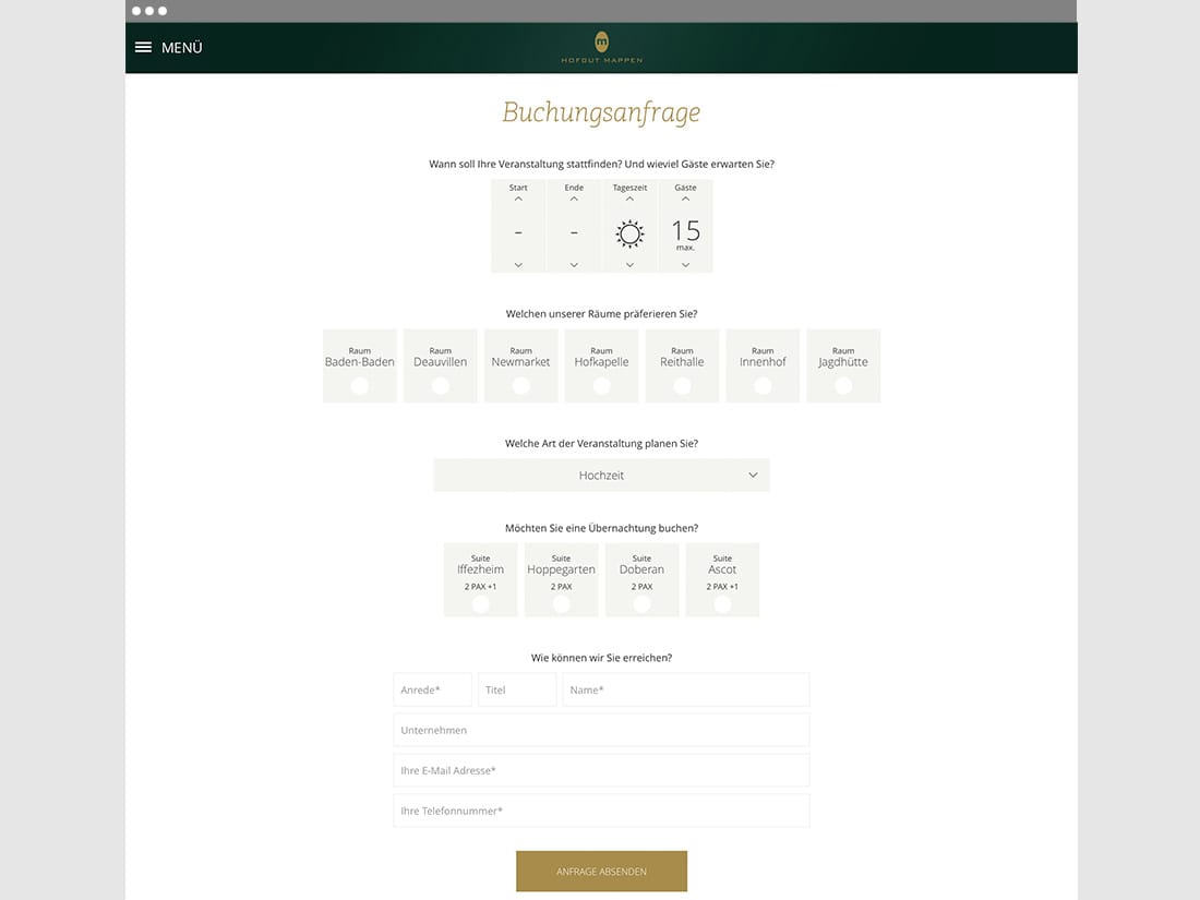 Hofgut Mappen Buchungsanfrage